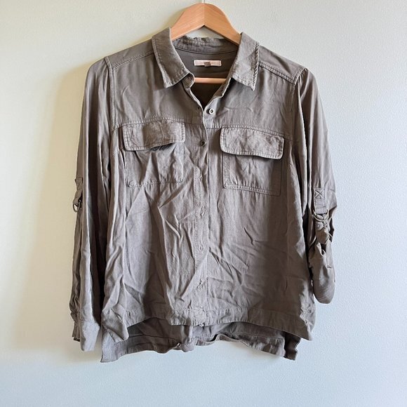 Stitch Fix Skies Are Blue Button Down Shirt Top Rolled Up Sleeves Womens Size M - Picture 1 of 7